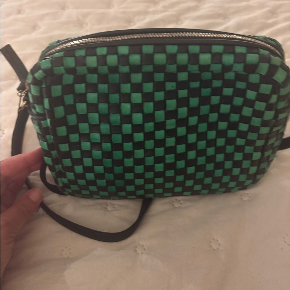 Clare V Green and Black Checkered Midi Bag.  Includes strap.